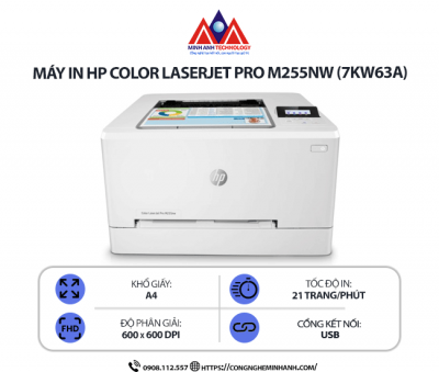 Máy in HP Color LaserJet Pro M255NW (7KW63A)  – In laser màu đơn năng, in 1 mặt, kết nối cổng Wifi, in từ điện thoại