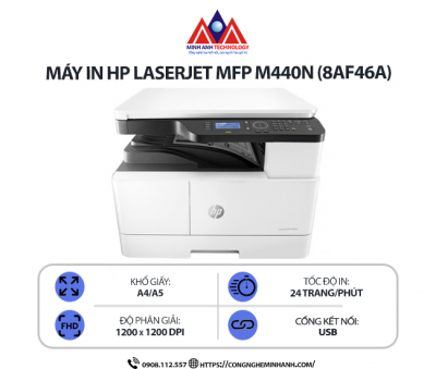 Máy in HP LaserJet MFP M440N (8AF46A) – In laser trắng đen A3, copy, scan, in mạng LAN, tốc độ cao