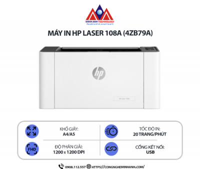 Máy in HP 108A (4ZB79A) – In laser trắng đen, in 1 mặt, kết nối cổng USB, tốc độ 20 trang/phút
