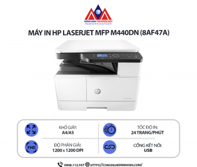 Máy in HP LaserJet MFP M440DN (8AF47A) – In trắng đen A3 đa chức năng, in 2 mặt tự động, scan, copy, kết nối mạng LAN