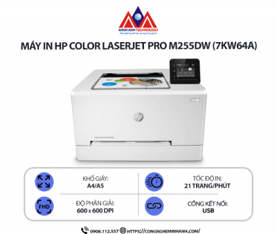 Máy in HP Color LaserJet Pro M255DW (7KW64A) ) – In màu laser đơn năng, in 2 mặt tự động, in qua điện thoại, tốc độ cao