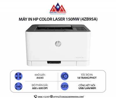 Máy in HP Color Laser M150NW (4ZB95A) - In Laser màu, kết nối mạng LAN & WIFI, in qua điện thoại