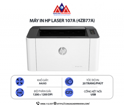 Máy in HP Laser 107A (4ZB77A) - In laser trắng đen đơn năng, kết nối cổng USB, in tốc độ cao