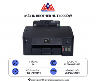 Máy in Brother HL-T4000DW – In phun màu khổ A3, in 2 mặt tự động, kết nối WiFi, in qua điện thoại