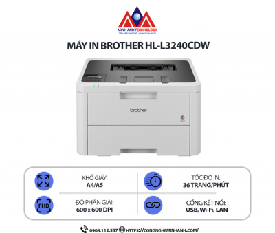 Máy in Brother HL-L3240CDW - In laser màu không dây, in 2 mặt tự động, tốc độ cao, kết nối WiFi, AirPrint