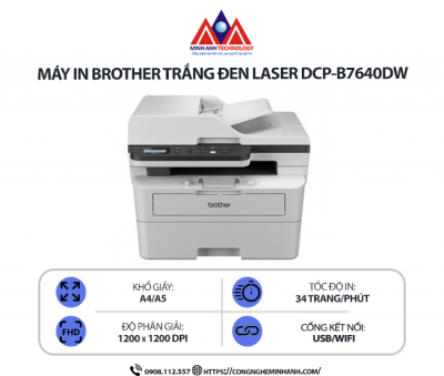 Máy in Brother DCP-B7640DW – In laser đa chức năng, in 2 mặt tự động, kết nối wifi, scan copy tiện lợi