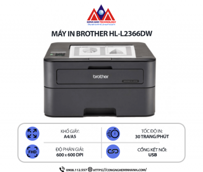 Máy in Brother HL-L2366DW – In laser đen trắng, in 2 mặt tự động, kết nối Wifi, in qua điện thoại