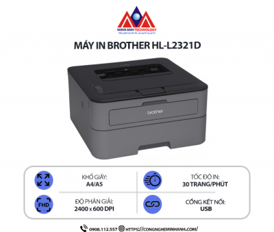 Máy in Brother HL-L2321D - In laser trắng đen, in hai mặt tự động, kết nối USB, tốc độ cao