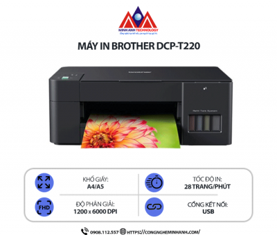 Máy in Brother DCP-T220 - In phun màu, scan, copy, in ảnh, tiết kiệm mực, hỗ trợ in không viền