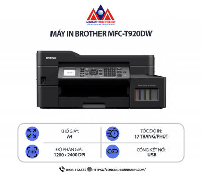Máy in Brother MFC-T920DW - In phun màu đa chức năng, in 2 mặt tự động, scan, copy, fax, kết nối cổng Wifi