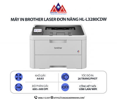 Máy in Brother HL-L3280CDW – In laser màu đơn năng, in 2 mặt tự động, kết nối cổng WiFi, in từ điện thoại, tốc độ cao