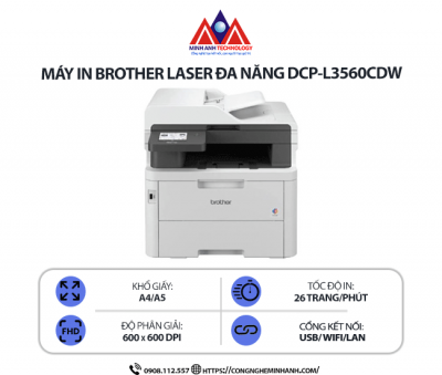 Máy in Brother DCP-L3560CDW  - In laser màu đa chức năng, in 2 mặt tự động, scan, copy, kết nối WiFi
