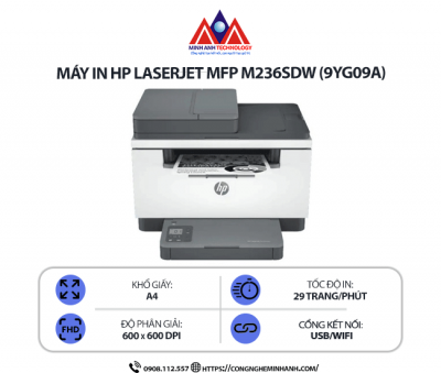Máy in HP LaserJet MFP M236SDW (9YG09A)  – In đa chức năng, in 2 mặt tự động, scan, copy, kết nối WiFi, AirPrint