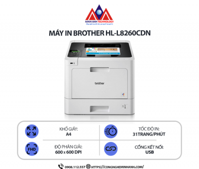 Máy in Brother HL-L8260CDN - In laser màu đơn năng, in 2 mặt tự động, in mạng LAN, tốc độ cao