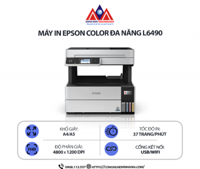 Máy in Epson L6490 – In phun màu đa năng, Scan, copy, Print, in 2 mặt tự động, kết nối mạng Wifi