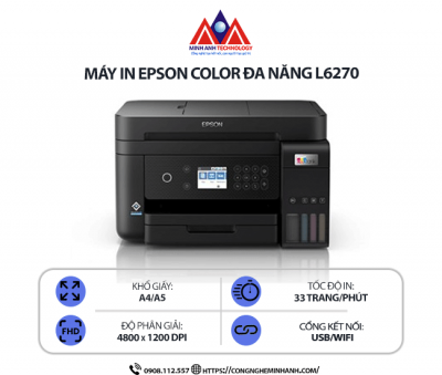Máy in Epson L6270 - In phun màu đa năng, Scan, Copy, Print, in 2 mặt tự động, kết nối mạng Wifi