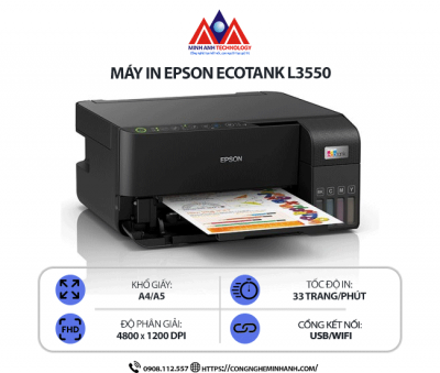 Máy in Epson EcoTank L3550 - In màu đa năng, copy, scan, Wi-Fi, in từ điện thoại