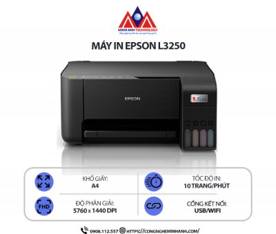 Máy in Epson L3250 – In phun màu đa năng, Scan, Copy, kết nối mạng Wifi, in qua điện thoại