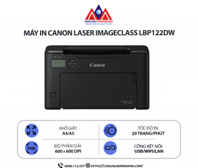 Máy in Canon Laser imageCLASS LBP122DW - In laser trắng đen đơn năng, in 2 mặt tự động, kết nối mạng Wifi, in qua điện thoại