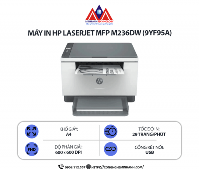 Máy in HP LaserJet MFP M236DW (9YF95A) - In laser trắng đen đa năng, Scan, Copy, in 2 mặt tự động, kết nối mạng WiFi