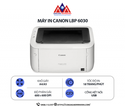 Máy in Canon LBP 6030 - In laser trắng đen đơn năng, in 1 mặt, kết nối cổng USB