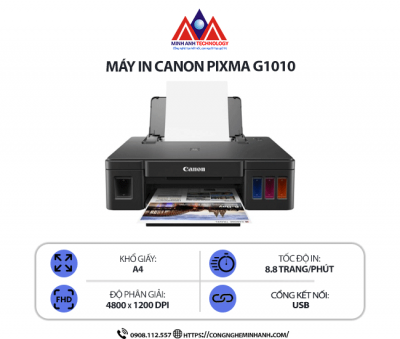 Máy in Canon Pixma G1010 - In phun màu đơn năng, in ảnh, in văn bản, kết nối cổng USB