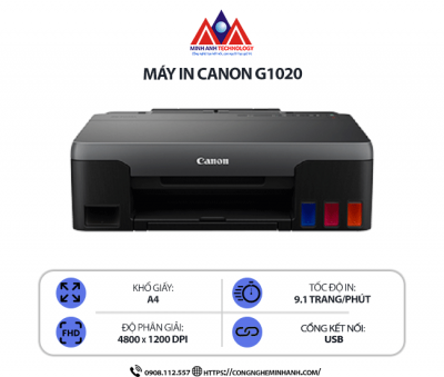 Máy in Canon G1020 – In phun màu khổ A4, in ảnh, kết nối cổng USB, in văn bản sắc nét