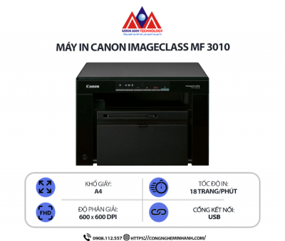 Máy in Canon Laser imageCLASS MF3010 – In laser trắng đen đa năng, Scan, Copy, kết nối mạng USB