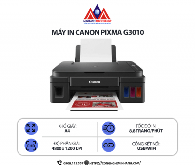 Máy in Canon Pixma G3010 - In phun màu đa năng, Scan, Copy, Print, kết nối mạng Wifi, in qua điện thoại