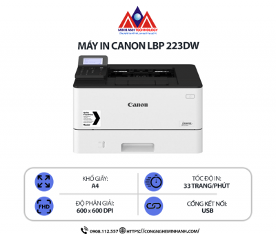 Máy in Canon LBP 223DW - In laser trắng đen đơn năng, in 2 mặt tự động, kết nối mạng Wifi, in qua điện thoại
