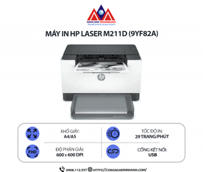 Máy in  HP LaserJet M211D (9YF82A) – In laser trắng đen đơn năng, in 2 mặt tự động, kết nối cổng USB