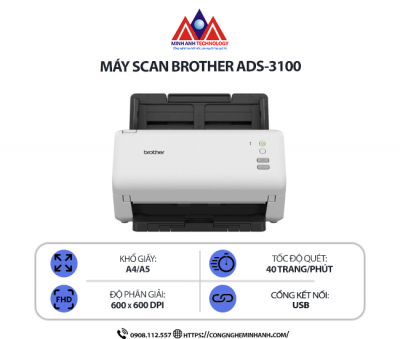 Máy Scan Brother ADS-3100 - Quét 2 mặt tự động, nạp tài liệu tự động, kết nối cổng USB