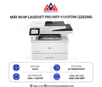 Máy in HP LaserJet Pro MFP 4103FDW (2Z629A) – In 2 mặt tự động, Copy, Scan, Fax, Kết nối cổng WiFi, in qua điện thoại