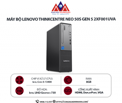 Máy bộ Lenovo ThinkCentre Neo 50S Gen 5 2XF001UVA (I5 13400/ 8GB/ 256Gb SSD/ Wifi + BT/ Key/ Mouse/ NoOS/ 1Y)