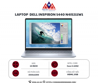 Laptop Dell Inspiron 5440 N4I5211W1 (Core 5 120U/ 16GB/ 512GB SSD/ 14 inch FHD+/ Win 11/ Office/ Ice Blue/ 1Y)