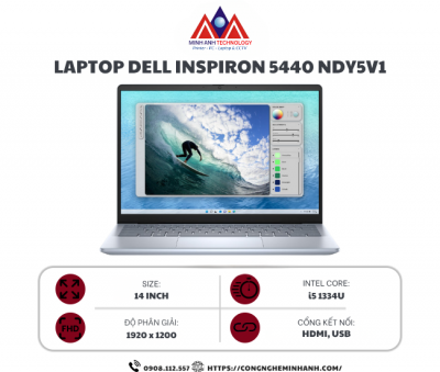 Laptop Dell Inspiron 14 5440 NDY5V1 (i5 1334U/ Ram 16GB/ SSD 512GB/ Windows 11/ Office/ 1Y/ Xanh)