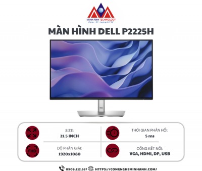 Màn hình máy tính Dell P2225H (21.5 inch / 1920x1080 / 300 cd/m² / 8ms / 100Hz), bảo hành 24 tháng