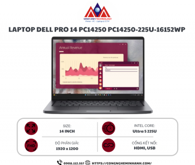 Laptop Dell Pro 14 PC14250 PC14250-225U-16152WP (Ultra 5 225U/ 16GB/ 512GB SSD/ 14 inch FHD+/ Win 11 Pro/ 5Y ProSupport)