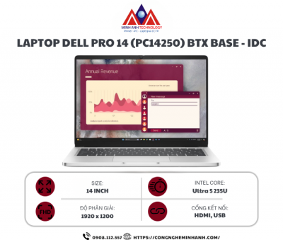 Laptop Dell Pro 14 PC14250 BTX Base - IDC (Ultra 5 235U vPro/ 8GB/ 512GB SSD/ 14 inch FHD+/ Win11 Home/ Black/ 1Y)