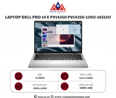 Laptop Dell Pro 14 Essential PV14250 120U 16512U (Core 5 120U/ 16GB/ 512GB SSD/ 14 inch FHD+/ NoOS/ Platinium Silver/ 2Y)