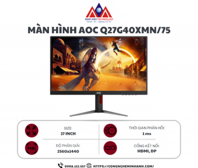 Màn Hình LCD AOC Q27G40XMN/75 (27 inch/ 2560×1440/ 180Hz/ VA/ 450 cd(nits)/ 1ms)