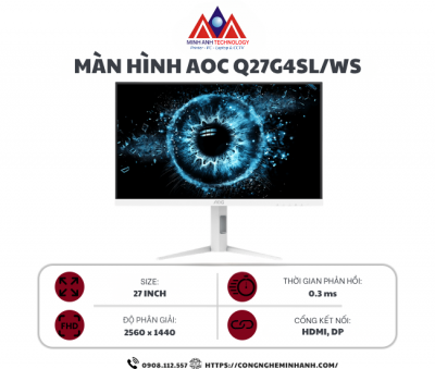 Màn hình AOC Q27G4SL/WS (27 inch/ IPS/ 2K/ 320Hz/ 0.3ms/ Trắng)