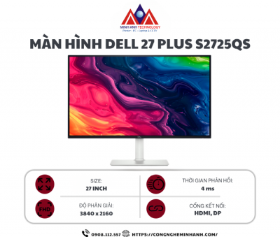 Màn hình Dell 27 Plus 4K S2725QS (27Inch/ 4K (3840 x 2160)/ 5ms/ 120Hz/ IPS/ Tích hợp Loa)