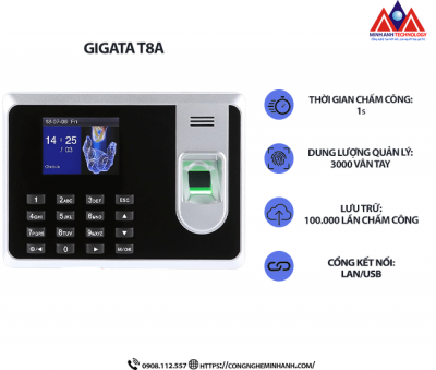 Máy Chấm Công Vân Tay Gigata T8A