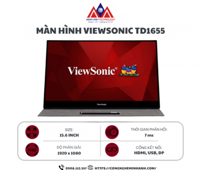 Màn hình cảm ứng di động Viewsonic TD1655 (15.6Inch/ Full HD/ 7ms/ 60HZ/ 250cd/m2/ IPS/ Loa/ USB- C)