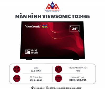 Màn hình cảm ứng di động Viewsonic TD2465 (23.8Inch/ Full HD/ 7ms/ 100HZ/ 250cd/m2/ VA/ Loa)
