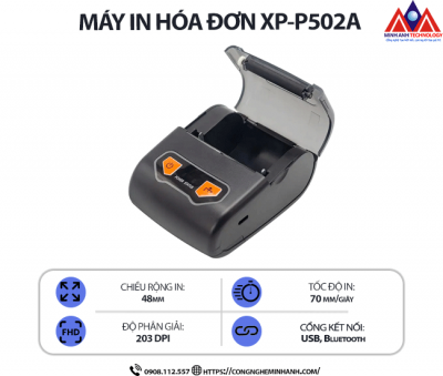 Máy in Bill Xprinter XP-P502A (USB + BLUETOOTH) - In nhiệt trực tiếp, độ phân giải 203 dpi, tốc độ in 152mm USB/Bluetooth