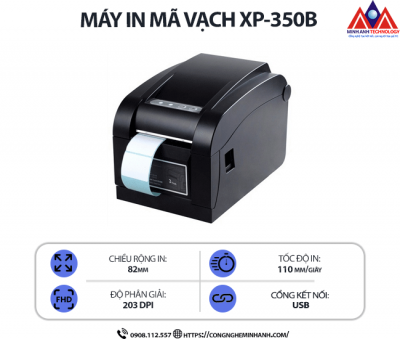 Máy in mã vạch Xprinter XP-350B - Độ phân giải 203 dpi, kết nối usb, tốc độ in 152mm/s, in nhiệt trực tiếp