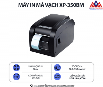 Máy in mã vạch Xprinter XP-350BM - Độ phân giải 203dpi, kết nối USB, tốc độ 152mm/s, in nhiệt trực tiếp