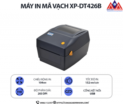 Máy in mã vạch Xprinter XP-DT426B (USB) - Độ phân giải 203 dpi, tốc độ 152mm/s, in nhiệt trực tiếp, kết nối USB